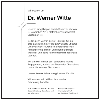 Traueranzeige von Werner Witte von Frankfurter Allgemeine Zeitung