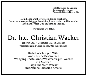 Traueranzeige von Christian Wacker von Frankfurter Allgemeine Zeitung