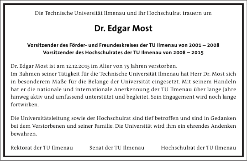  Traueranzeige für Edgar Most vom 19.12.2015 aus Frankfurter Allgemeine Zeitung