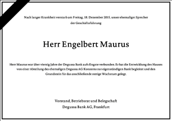 Traueranzeige von Engelbert Maurus von Frankfurter Allgemeine Zeitung