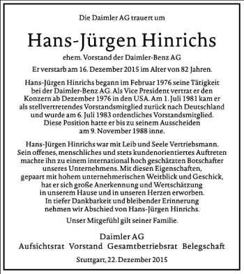 Traueranzeige von Hans-Jürgen Hinrichs von Frankfurter Allgemeine Zeitung