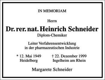 Traueranzeige von Heinrich Schneider von Frankfurter Allgemeine Zeitung