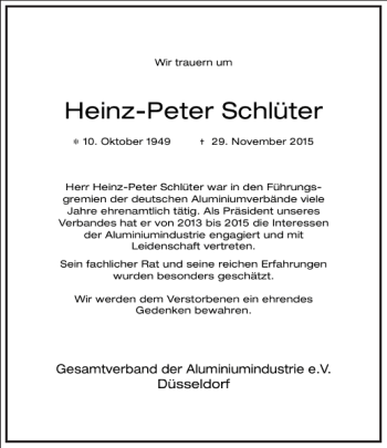 Traueranzeige von Heinz-Peter Schlüter von Frankfurter Allgemeine Zeitung