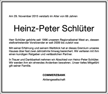 Traueranzeige von Heinz-Peter Schlüter von Frankfurter Allgemeine Zeitung