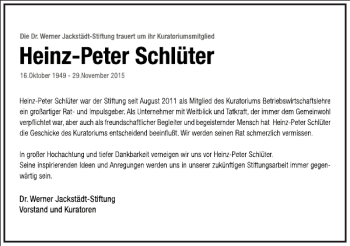 Traueranzeige von Heinz-Peter Schlüter von Frankfurter Allgemeine Zeitung