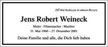 Traueranzeige von Jens Robert Weineck von Frankfurter Allgemeine Zeitung