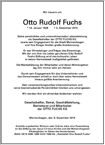 Traueranzeige von Otto Rudolf Fuchs von Frankfurter Allgemeine Zeitung