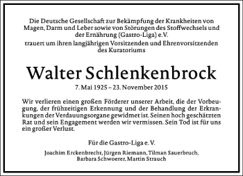 Traueranzeige von Walter Schlenkenbrock von Frankfurter Allgemeine Zeitung
