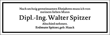 Traueranzeige von Dipl.-Ing. Walter Spitzer von Frankfurter Allgemeine Zeitung