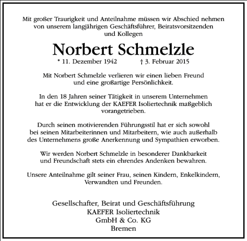  Traueranzeige für Norbert Schmelzle vom 07.02.2015 aus Frankfurter Allgemeine Zeitung