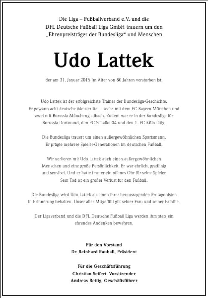  Traueranzeige für Udo Lattek vom 13.02.2015 aus Frankfurter Allgemeine Zeitung