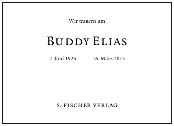 Traueranzeige von Buddy Elias von Frankfurter Allgemeine Zeitung