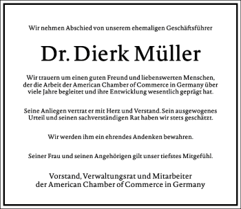 Traueranzeige von Dr. Dierk Müller von Frankfurter Allgemeine Zeitung