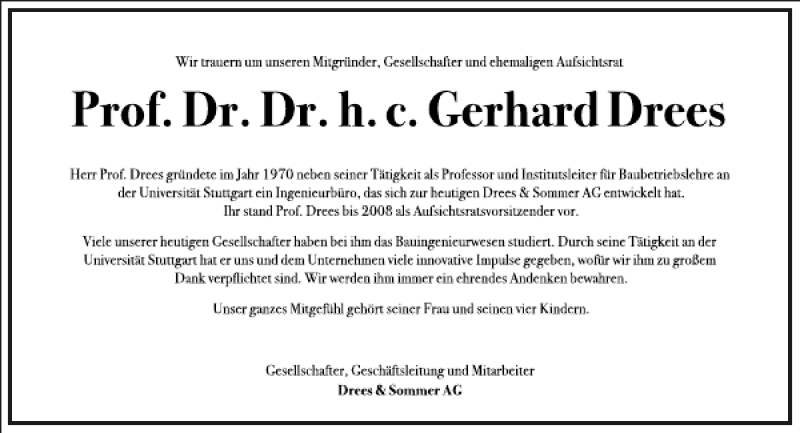  Traueranzeige für Gerhard Drees vom 28.03.2015 aus Frankfurter Allgemeine Zeitung