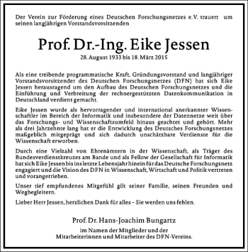 Traueranzeige von Prof. Dr.-Ing. Eike Jessen von Frankfurter Allgemeine Zeitung