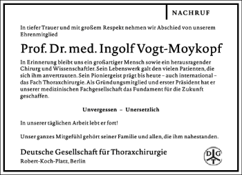 Traueranzeige von Prof. Dr. med. Ingolf Vogt-Moykopf von Frankfurter Allgemeine Zeitung