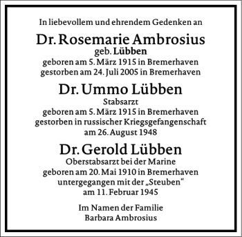 Traueranzeige von Rosemarie Ambrosius von Frankfurter Allgemeine Zeitung