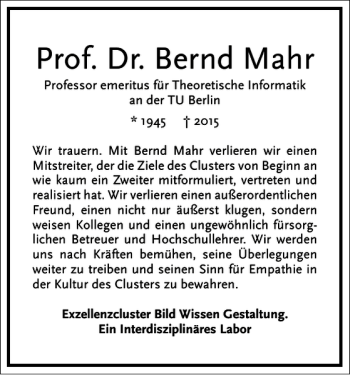 Traueranzeige von Bernd Mahr von Frankfurter Allgemeine Zeitung