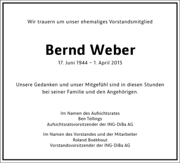 Traueranzeige von Bernd Weber von Frankfurter Allgemeine Zeitung