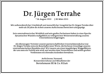 Traueranzeige von Dr. Jürgen Terrahe von Frankfurter Allgemeine Zeitung