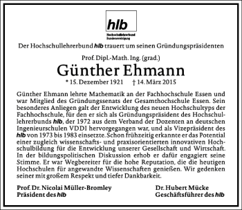 Traueranzeige von Günther Ehmann von Frankfurter Allgemeine Zeitung