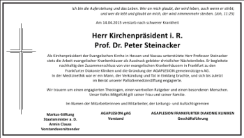 Traueranzeige von Peter Steinacker von Frankfurter Allgemeine Zeitung