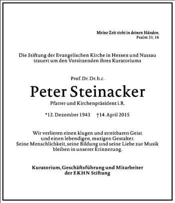 Traueranzeige von Peter Steinacker von Frankfurter Allgemeine Zeitung