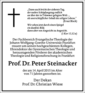 Traueranzeige von Peter Steinacker von Frankfurter Allgemeine Zeitung