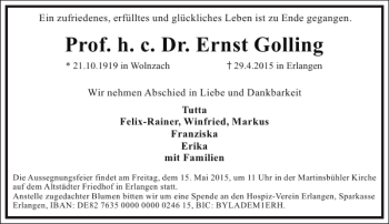 Traueranzeige von Ernst Golling von Frankfurter Allgemeine Zeitung