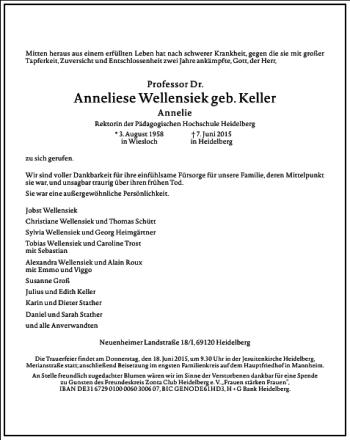 Traueranzeige von Anneliese Wellensiek von Frankfurter Allgemeine Zeitung