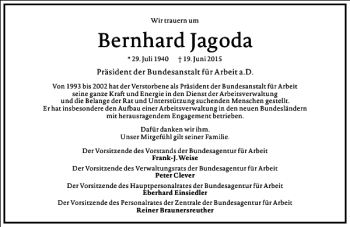 Traueranzeige von Bernhard Jagoda von Frankfurter Allgemeine Zeitung