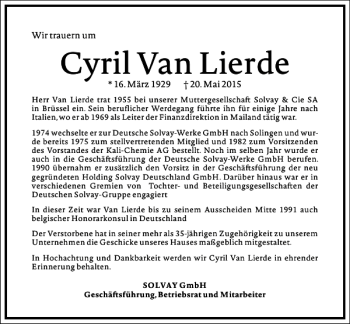 Traueranzeige von Cyril van Lierde von Frankfurter Allgemeine Zeitung