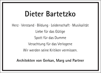 Traueranzeige von Dieter Bartetzko von Frankfurter Allgemeine Zeitung