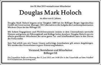 Traueranzeige von Douglas Mark Holoch von Frankfurter Allgemeine Zeitung