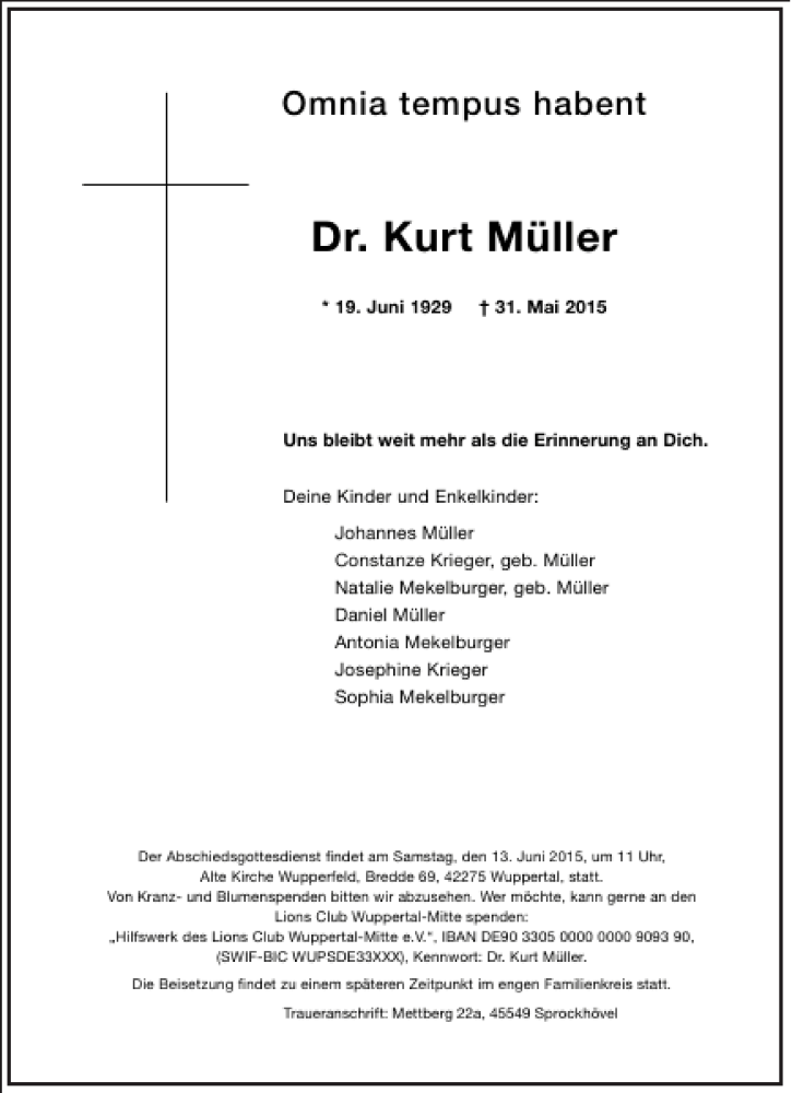  Traueranzeige für Dr. Müller vom 06.06.2015 aus Frankfurter Allgemeine Zeitung