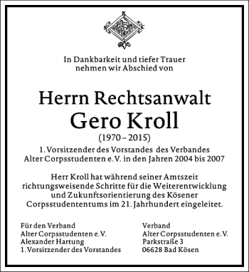 Traueranzeige von Gero Kroll von Frankfurter Allgemeine Zeitung