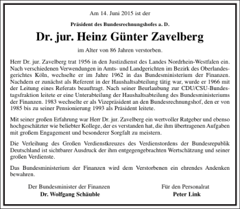 Traueranzeige von Heinz Günter Zavelberg von Frankfurter Allgemeine Zeitung