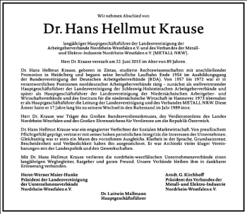 Traueranzeige von Hellmut Krause von Frankfurter Allgemeine Zeitung