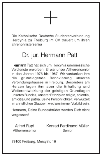 Traueranzeige von Hermann Patt von Frankfurter Allgemeine Zeitung