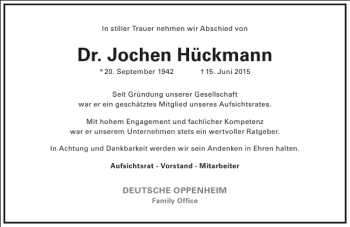 Traueranzeige von Jochen Hückmann von Frankfurter Allgemeine Zeitung