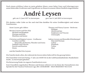 Traueranzeige von Andre Leysen von Frankfurter Allgemeine Zeitung