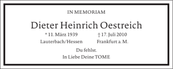 Traueranzeige von Dieter Heinrich Oestreich von Frankfurter Allgemeine Zeitung