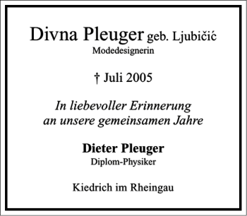 Traueranzeige von Divna Pleuger von Frankfurter Allgemeine Zeitung