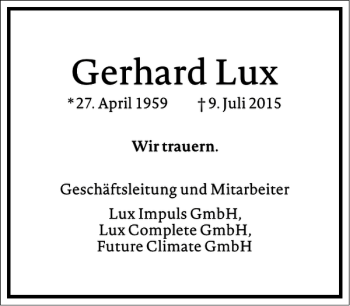 Traueranzeige von Gerhard Lux von Frankfurter Allgemeine Zeitung