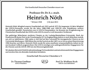 Traueranzeige von Heinrich Nöth von Frankfurter Allgemeine Zeitung