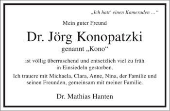 Traueranzeige von Jörg Konopatzki von Frankfurter Allgemeine Zeitung