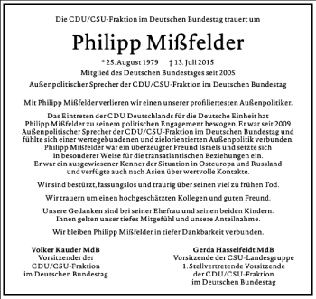 Traueranzeige von Philipp Mißfelder von Frankfurter Allgemeine Zeitung