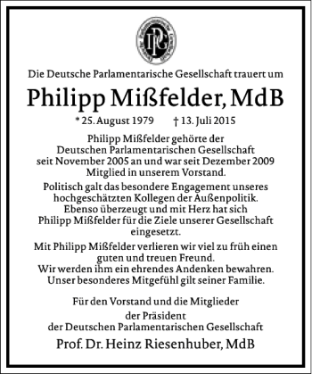 Traueranzeige von Philipp Mißfelder von Frankfurter Allgemeine Zeitung