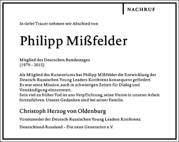 Traueranzeige von Philipp Mißfelder von Frankfurter Allgemeine Zeitung