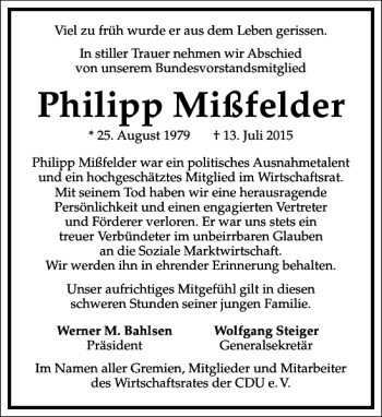 Traueranzeige von Philipp Mißfelder von Frankfurter Allgemeine Zeitung